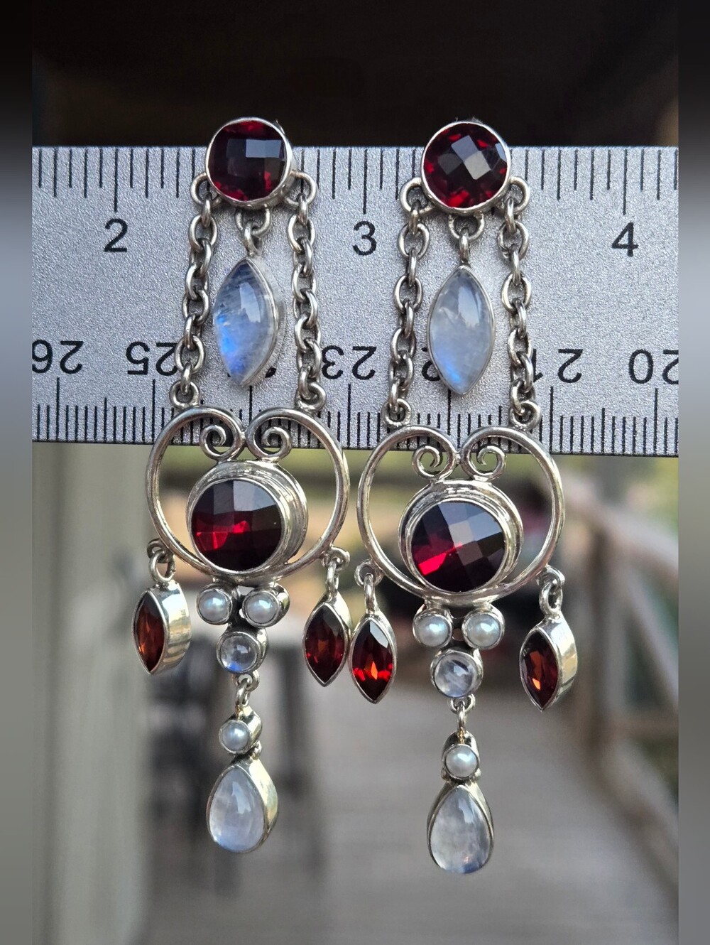 Nicky Butler Garnet & Moonstone 925 Sterling Silver Earrings Designer NB 3" - Picture 2 of 9